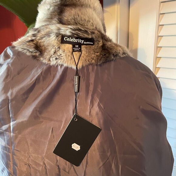 CELEBRITY FASHION | silver grey long fur like coat M NWT $119 - Picture 8 of 12
